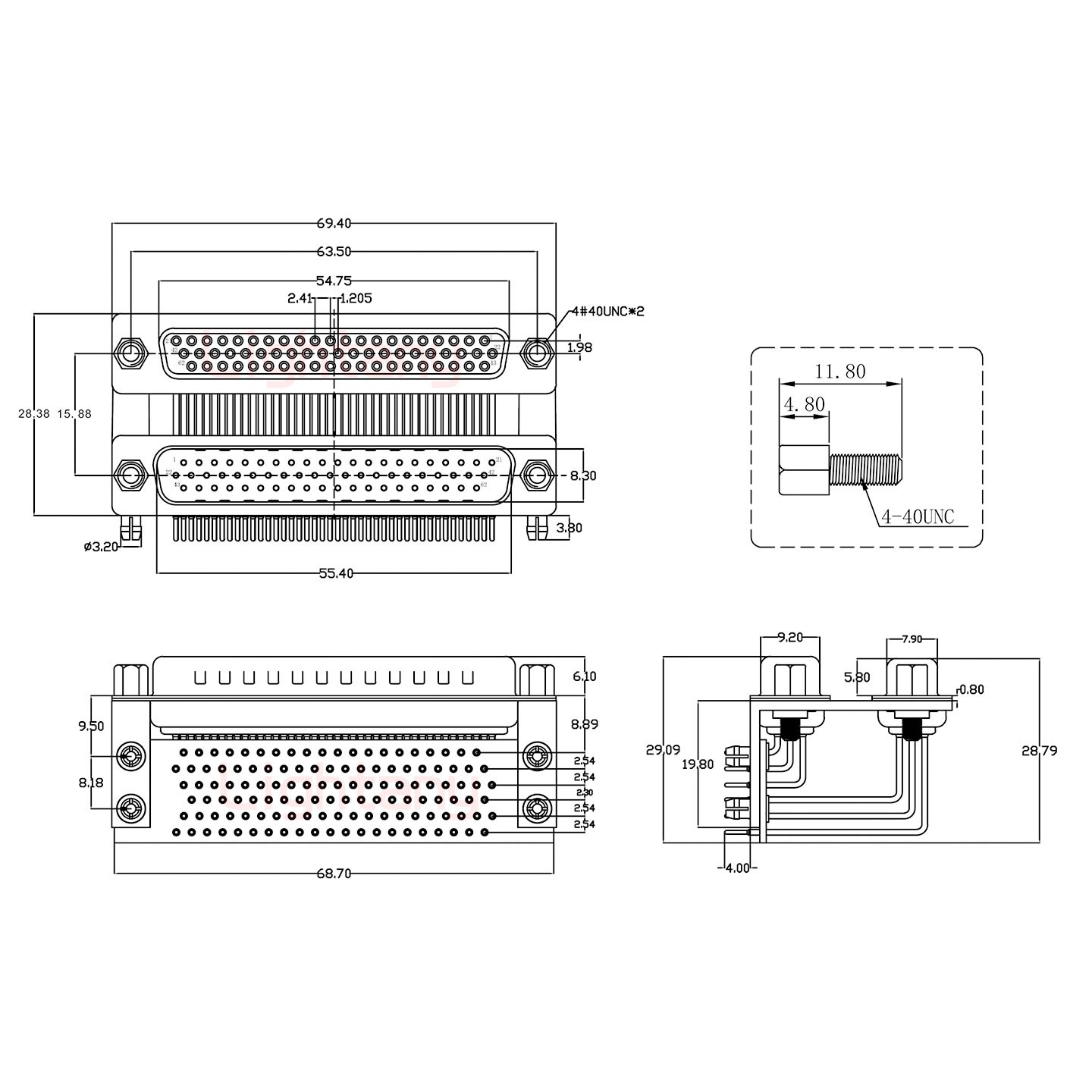 HDR62 上母下公間距15.88車(chē)針雙胞胎 D-SUB連接器