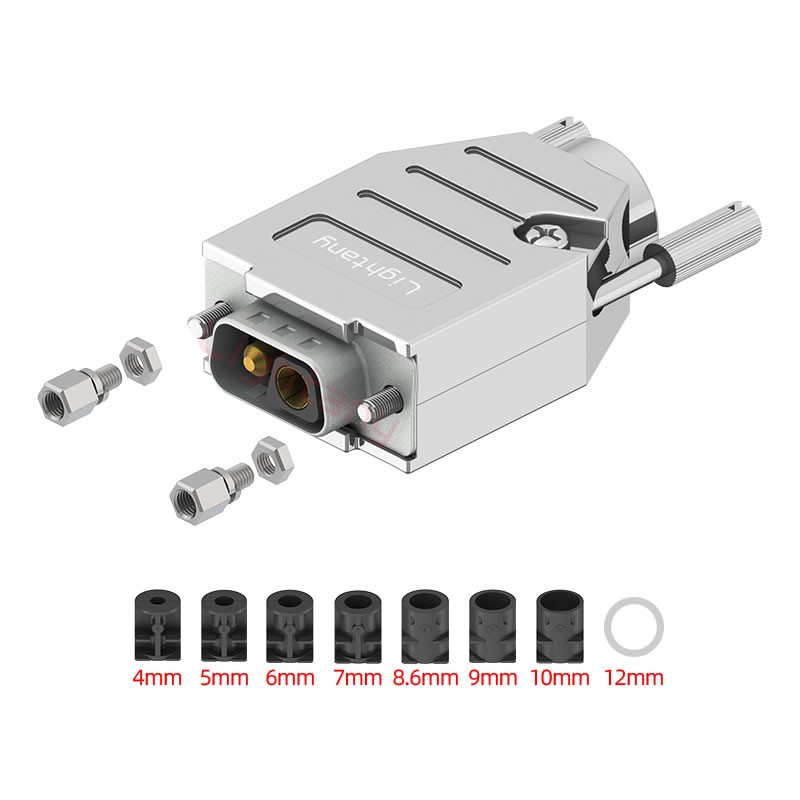 2V2公短體焊線40A+9P金屬外殼1707直出線4~12mm